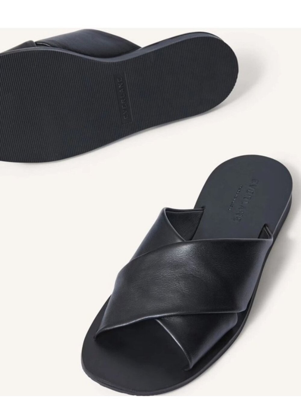Everlane Day Crossover Sandal Black Leather Women's 6.5 Resort Slip On Casual